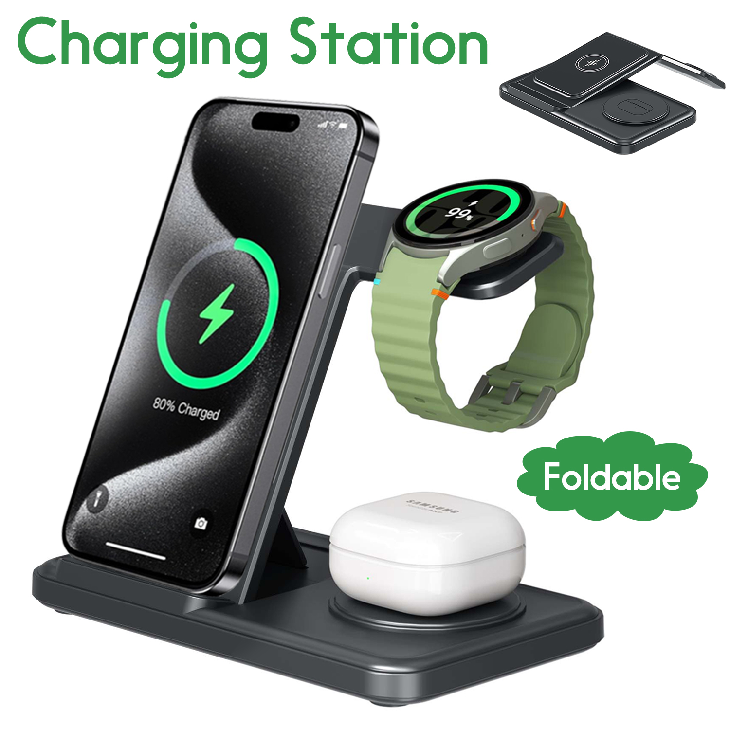 Watch Charger Cable - Desktop 3-in-1 Wireless Charger Station For
