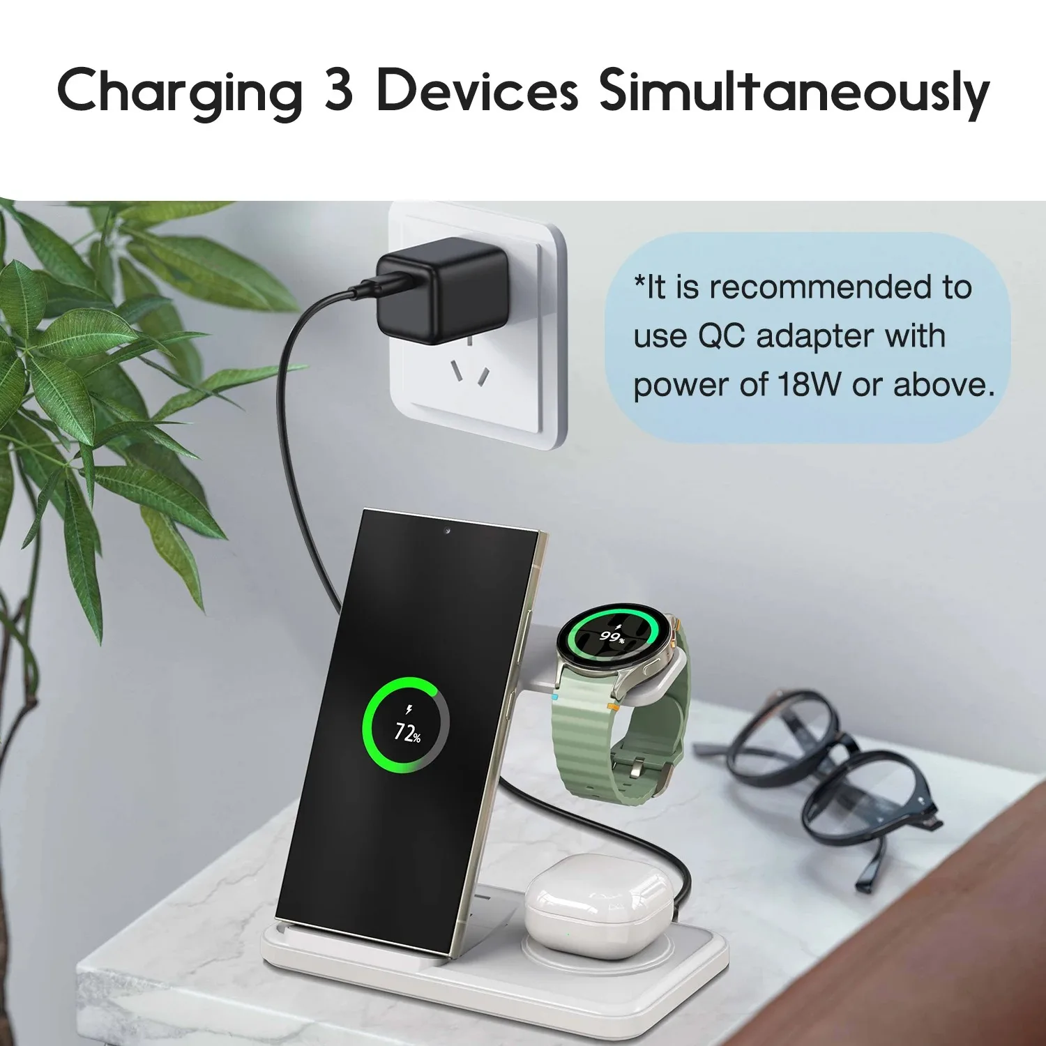 Desktop 3-in-1 Wireless Charge - Watch Charger Cable recensione e prezzo