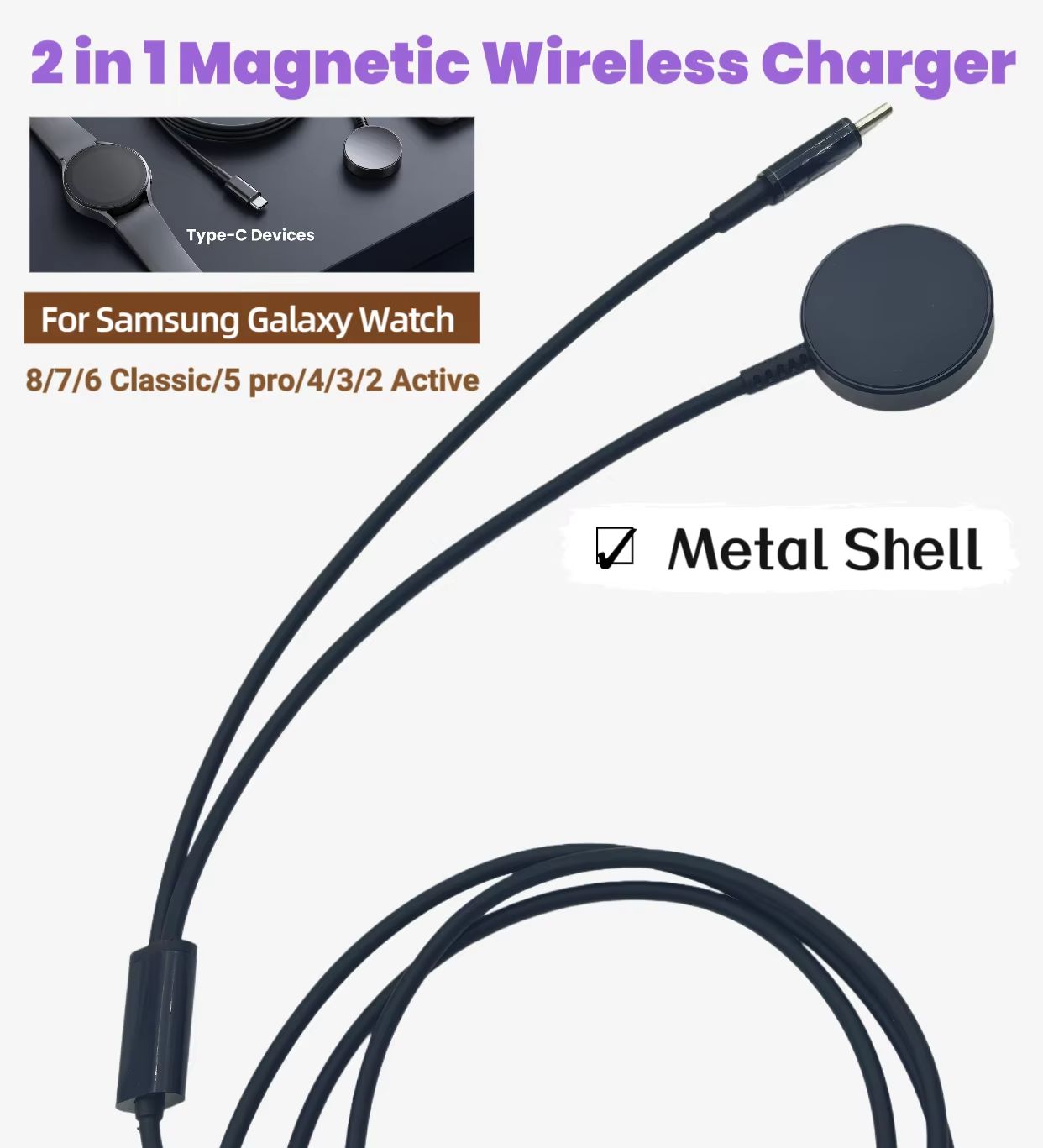 Type-C 2-in-1 Magnetic Wireles - Watch Charger Cable recensione e prezzo